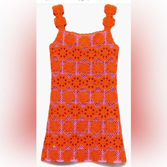 Mango Orange and Pink Crochet Mini Dress - Picture 1 of 7